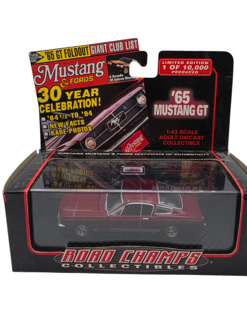 Road Champs 1965 Ford Mustang GT Red 1:43 Diecast Car Red